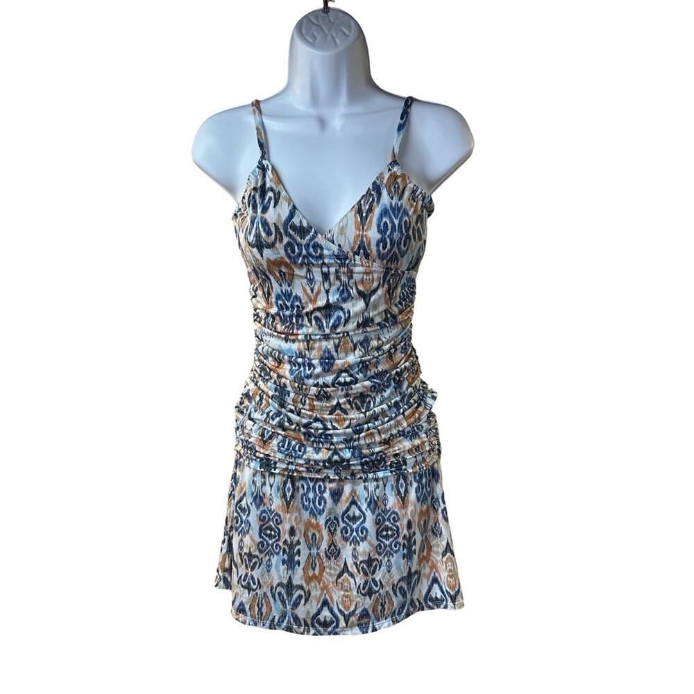 Garnet Hill Women’s Ikat Tankini Set Ruched Surplice Top 2 Skirted Bottom 4